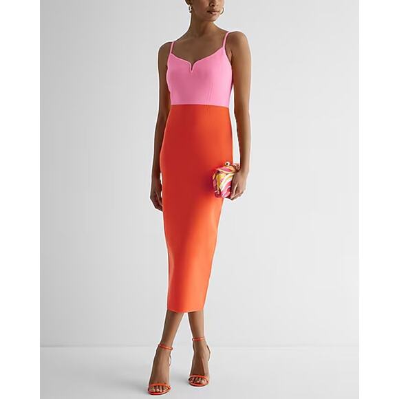 Express Dresses & Skirts - Express Body Contour V-Wire Color Block Midi Sweater Dress – NWT Size S